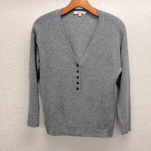 Madewell 1/2 Button Down V-Neck Wool Alpaca Sweater in Medium Gray Size Small